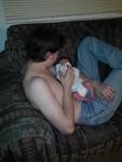 Jason you don't have to take off your shirt to feed him